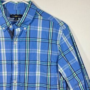 Club Room Plaid Button Down Shirt Classic Fit‎ Blue Green Mens Size Medium